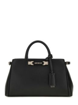 Guess - Black Solid Lefia Luxury Satchel Bag with Detachable Strap