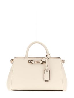 Guess - Off White Solid Lefia Luxury Satchel Bag with Detachable Strap