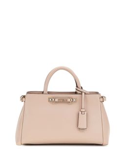 Guess - Simply Beige Solid Lefia Luxury Satchel Bag with Detachable Strap