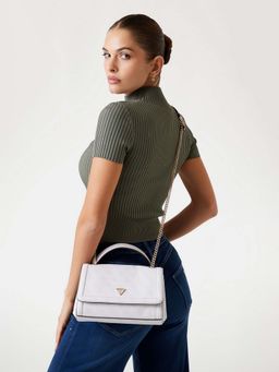 Guess - White Logo Printed Noelle Convertible Flap Crossbody Bag