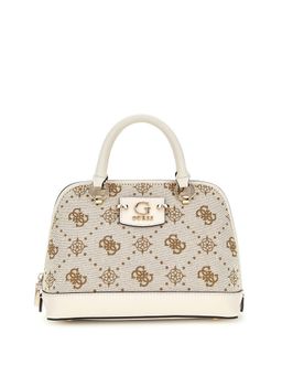 Guess - Off White Logo Printed Neda Dome Satchel Bag with Detachable Strap