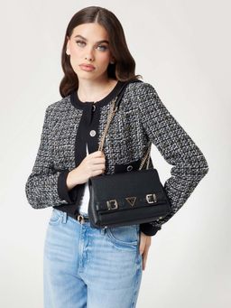 Guess - Black Solid Eco Ali Convertible Flap Crossbody Bag
