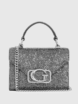 Guess - Pewter Sequins Zalina Mini Top Handle Flap Shoulder Bag