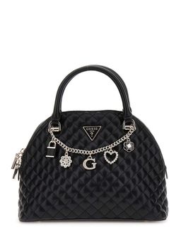 Guess - Black Solid Everlee Dome Satchel Bag with Detachable Strap