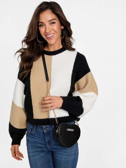 Guess - Black Textured Aubrie Mini Top Zip Crossbody Bag