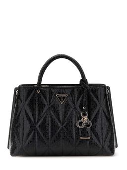 Guess - Black Solid Aldina Girlfriend Satchel Bag with Detachable Strap