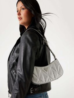 Guess - Silver Textured Aldina Top Zip Shoulder Bag