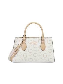 Guess - White Printed Nichole Satchel Bag with Detachable Strap