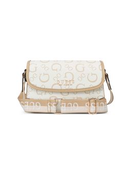 Guess - White Printed Nichole Flap Crossbody Bag