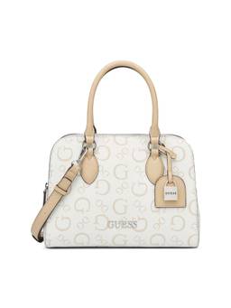 Guess - White Printed Delphine Satchel Bag with Detachable Strap
