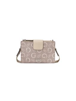 Guess - Beige Printed Madix Mini Top Zip Crossbody Bag