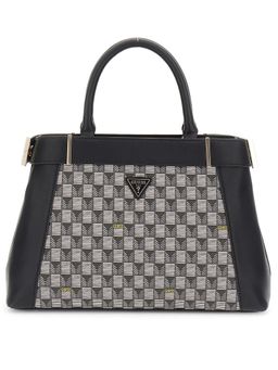 Guess - Black Logo Printed Wave Satchel Bag with Detachable Strap