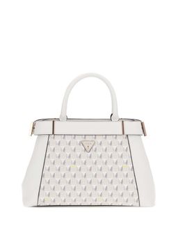 Guess - White Stone Logo Printed Wave Satchel Bag with Detachable Strap