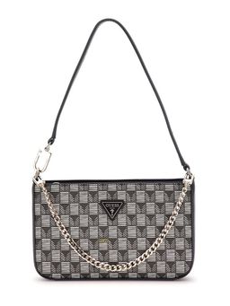 Guess - Black Logo Printed Wave Mini Top Zip Shoulder Bag