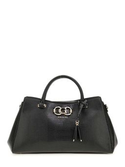 Guess - Black Textured Salinge Luxury Satchel Bag with Detachable Strap