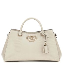 Guess - Off White Textured Salinge Luxury Satchel Bag with Detachable Strap