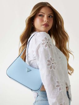 Guess - Sky Blue Solid Arnela Top Zip Shoulder Bag