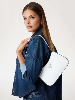 Guess - White Solid Arnela Top Zip Shoulder Bag