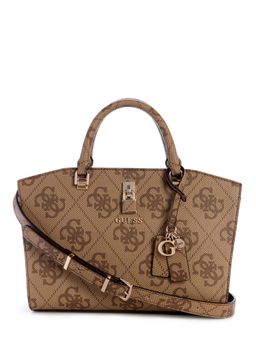 Guess - Latte Logo Printed Queensland Luxury Satchel Bag with Detachable Strap
