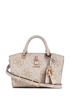 Guess - Beige Dove Logo Printed Queensland Mini Satchel Bag with Detachable Strap