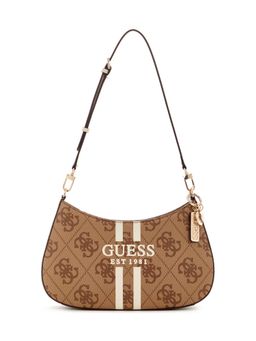 Guess - Latte Logo Printed Noelle Top Zip Shoulder Bag