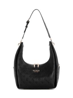 Guess - Black Logo Textured Phoebe Hobo Shoulder Bag