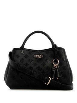 Guess - Black Logo Textured Phoebe Girlfriend Satchel Bag with Detachable Strap