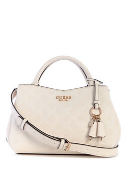 Guess - Off White Logo Textured Phoebe Girlfriend Satchel Bag with Detachable Strap