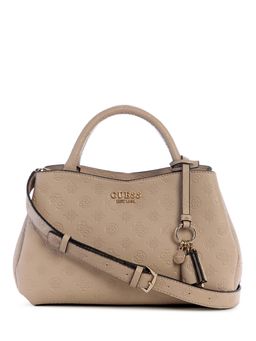 Guess - Simply Beige Logo Textured Phoebe Girlfriend Satchel Bag with Detachable Strap