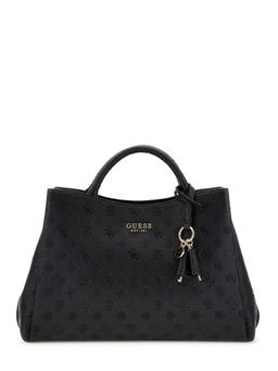 Guess - Black Logo Textured Phoebe Girlfriend Satchel Bag with Detachable Strap (L)
