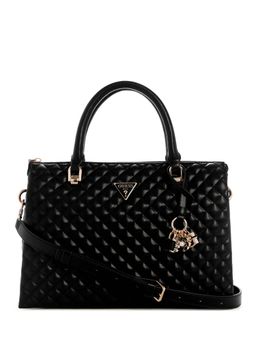 Guess - Black Solid Everlee Girlfriend Satchel Bag with Detachable Strap