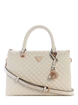 Guess - Off White Solid Everlee Girlfriend Satchel Bag with Detachable Strap