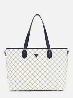 Guess - White Embroidered Cruise Vibe Tote Bag with Detachable Strap