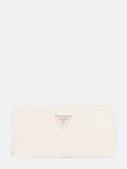 Guess - Off White Embroidered Adelasia Zip Around Wallet (L)