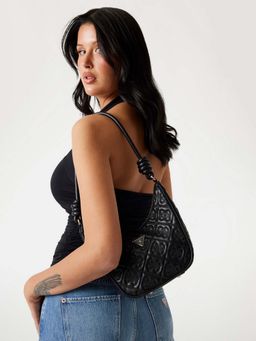 Guess - Black Textured Adelasia Top Zip Shoulder Bag