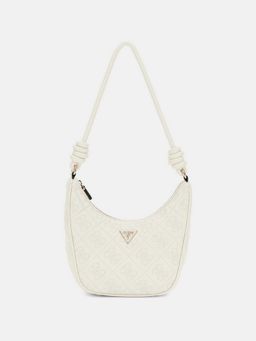 Guess - Off White Textured Adelasia Top Zip Shoulder Bag