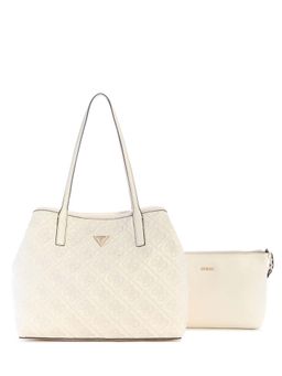 Guess - Off White Solid Adelasia 2 In 1 Tote Bag with Pouch (Set of 2)