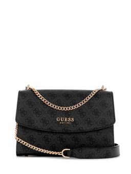 Guess - Charcoal Logo Printed Calista Convertible Flap Crossbody Bag