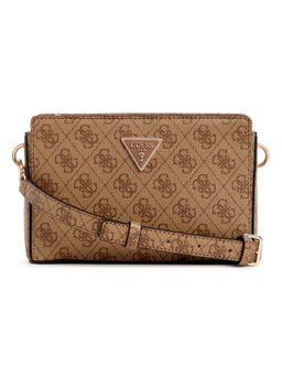 Guess - Latte Logo Printed Meridian Top Zip Crossbody Bag