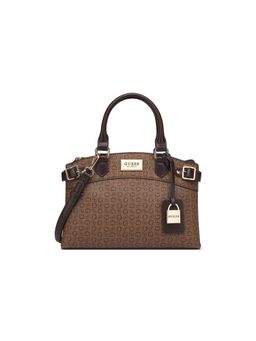 Guess - Cocoa Printed Hayworth Satchel Bag with Detachable Strap (S)