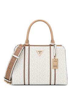 Guess - White Printed Cassian Satchel Bag with Detachable Strap