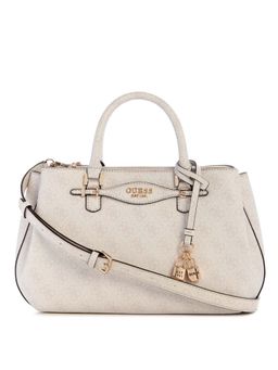 Guess - Off White Logo Printed Katya Girlfriend Satchel Bag with Detachable Strap