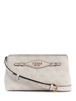 Guess - White Logo Printed Katya Top Zip Crossbody Bag
