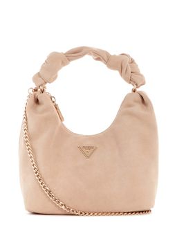 Guess - Simply Beige Solid Isotta Hobo Bag with Detachable Chain