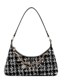 Guess - Black Multi Tweed Check Everlee Top Zip Shoulder Bag