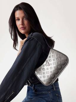 Guess - Pewter Logo Embossed Arnela Top Zip Shoulder Bag