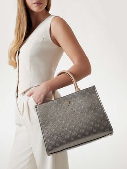 Guess - Pewter Logo Textured Arnela Girlfriend Handbag with Detachable Strap