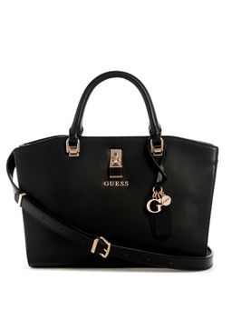 Guess - Black Solid Queensland Luxury Satchel Bag with Detachable Strap