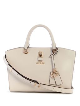 Guess - Off White Solid Queensland Luxury Satchel Bag with Detachable Strap
