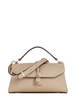 Guess - Simply Beige Solid Queensland Top Handle Flap Crossbody Bag